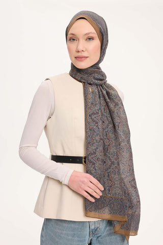 Tencel Monare Şal Lacivert Etnik Desen 75x195 - Monare Şal - | Silk Home