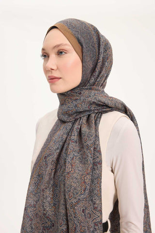 Tencel Monare Şal Lacivert Etnik Desen 75x195 - Monare Şal - | Silk Home