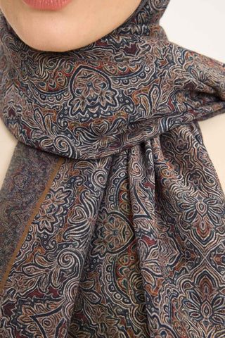 Tencel Monare Şal Lacivert Etnik Desen 75x195 - Monare Şal - | Silk Home
