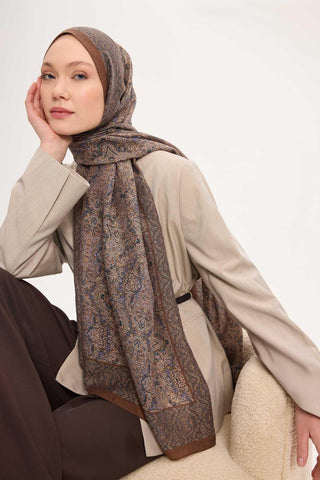 Tencel Monare Şal Çikolata Kahve Etnik Desen 75x195 - Monare Şal - | Silk Home