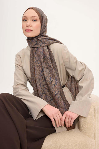 Tencel Monare Şal Çikolata Kahve Etnik Desen 75x195 - Monare Şal - | Silk Home