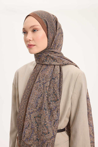 Tencel Monare Şal Çikolata Kahve Etnik Desen 75x195 - Monare Şal - | Silk Home