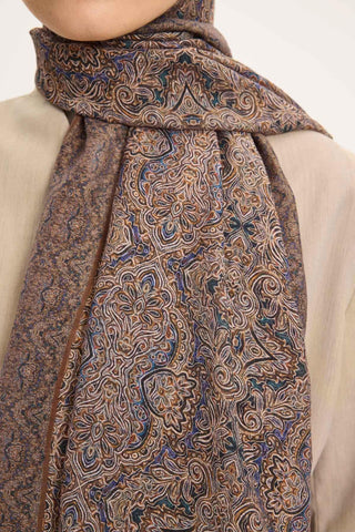 Tencel Monare Şal Çikolata Kahve Etnik Desen 75x195 - Monare Şal - | Silk Home
