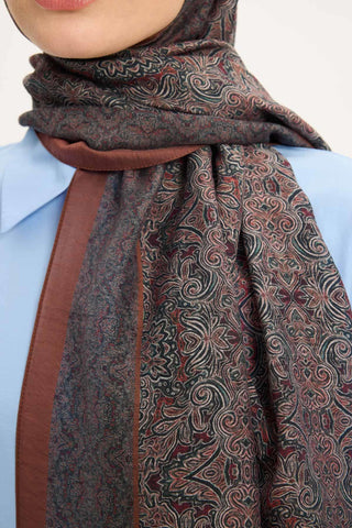 Viscose Velora Scarf, Four Seasons, Baroque Floral Pattern, Espresso, 90x90 cm 