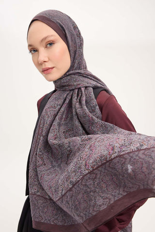 Tencel Monare Şal Koyu Mor Etnik Desen 75x195 - Monare Şal - | Silk Home