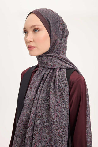 Tencel Monare Şal Koyu Mor Etnik Desen 75x195 - Monare Şal - | Silk Home