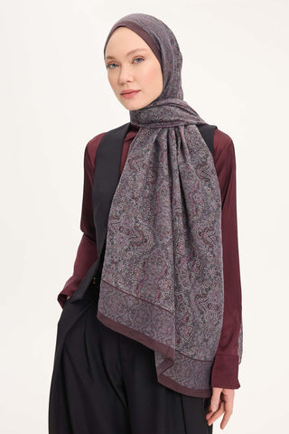 Tencel Monare Şal Koyu Mor Etnik Desen 75x195 - Monare Şal - | Silk Home
