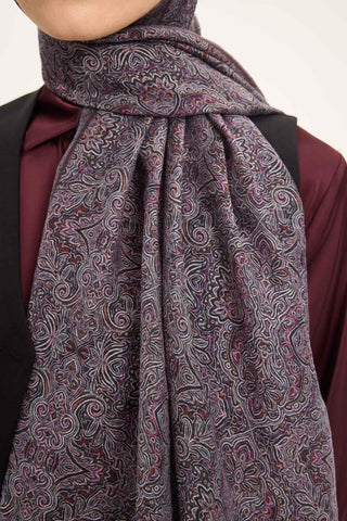 Tencel Monare Şal Koyu Mor Etnik Desen 75x195 - Monare Şal - | Silk Home
