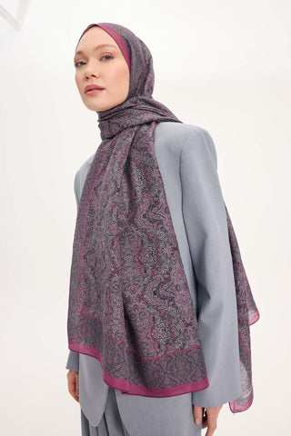 Viscose Velora Scarf, Four Seasons, Baroque Floral Pattern, Espresso, 90x90 cm 