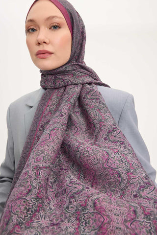 Viscose Velora Scarf, Four Seasons, Baroque Floral Pattern, Espresso, 90x90 cm 