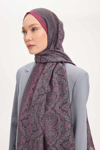 Viscose Velora Scarf, Four Seasons, Baroque Floral Pattern, Espresso, 90x90 cm 