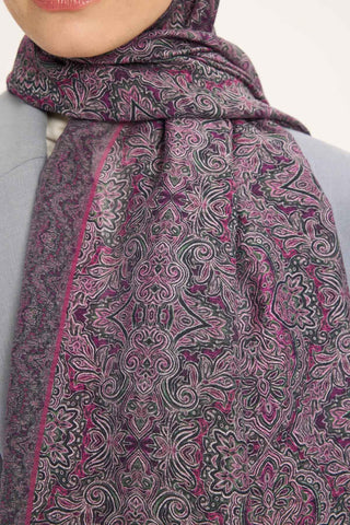 Viscose Velora Scarf, Four Seasons, Baroque Floral Pattern, Espresso, 90x90 cm 
