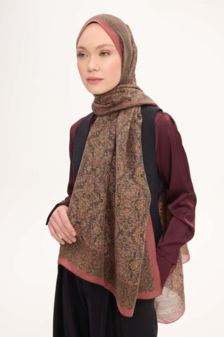 Viscose Velora Scarf, Four Seasons, Baroque Floral Pattern, Espresso, 90x90 cm 