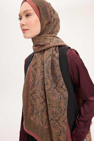 Tencel Monare Şal Soğan Kabuğu Rengi Etnik Desen 75x195