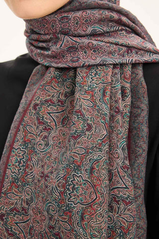 Tencel Monare Şal Koyu Yeşil Etnik Desen 75x195 - mnrsl - | Silk Home