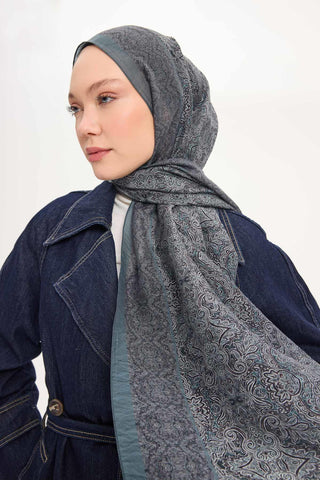 Tencel Monare Şal Antrasit Etnik Desen 75x195