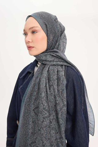 Tencel Monare Şal Antrasit Etnik Desen 75x195