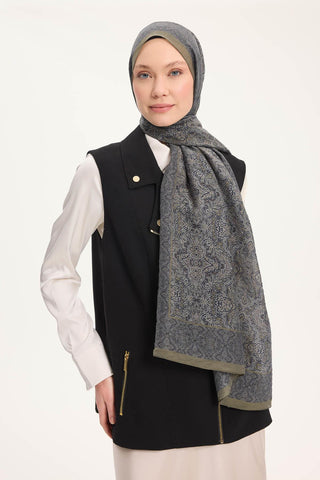 Viscose Velora Scarf, Four Seasons, Baroque Floral Pattern, Espresso, 90x90 cm 