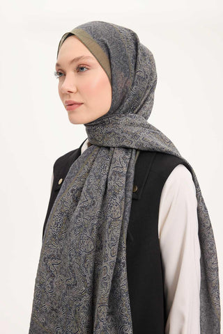 Viscose Velora Scarf, Four Seasons, Baroque Floral Pattern, Espresso, 90x90 cm 