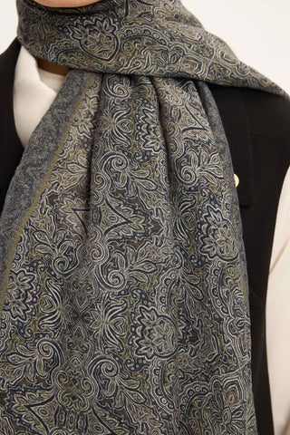 Viscose Velora Scarf, Four Seasons, Baroque Floral Pattern, Espresso, 90x90 cm 