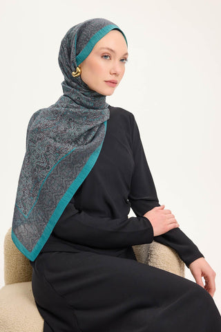 Tencel Monare Şal Petrol Mavi Etnik Desen 75x195 - Monare Şal - | Silk Home