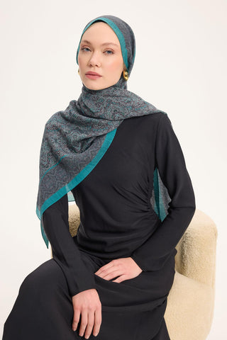 Tencel Monare Şal Petrol Mavi Etnik Desen 75x195 - Monare Şal - | Silk Home