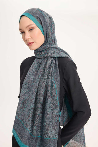 Tencel Monare Şal Petrol Mavi Etnik Desen 75x195 - Monare Şal - | Silk Home