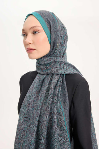 Tencel Monare Şal Petrol Mavi Etnik Desen 75x195 - Monare Şal - | Silk Home