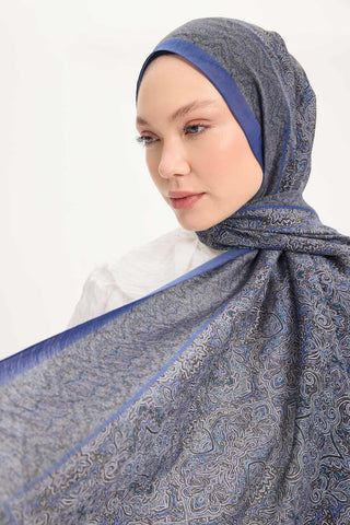 Tencel Monare Şal Koyu Mavi Etnik Desen 75x195 - Monare Şal - | Silk Home
