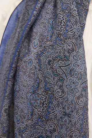 Tencel Monare Şal Koyu Mavi Etnik Desen 75x195 - Monare Şal - | Silk Home