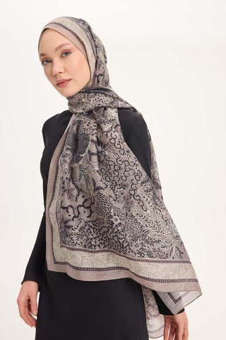 Viscose Velora Scarf, Four Seasons, Baroque Floral Pattern, Espresso, 90x90 cm 