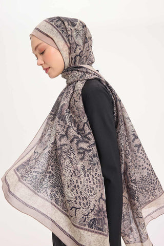 Tencel Monare Şal Vizon Vintage Botanik Desen 75x195