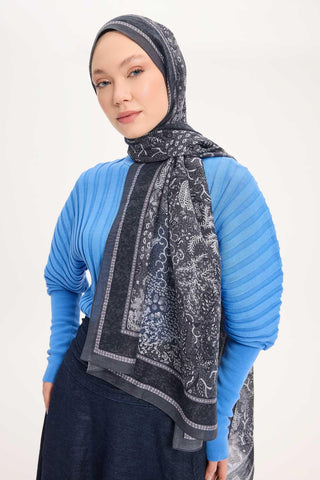 Viscose Velora Scarf, Four Seasons, Baroque Floral Pattern, Espresso, 90x90 cm 