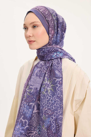 Tencel Monare Şal Eflatun Vintage Botanik Desen 75x195