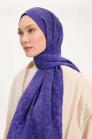 Tencel Monare Şal Mor Vintage Botanik Desen 75x195 - Monare Şal - | Silk Home