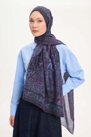 Viscose Velora Scarf, Four Seasons, Baroque Floral Pattern, Espresso, 90x90 cm 