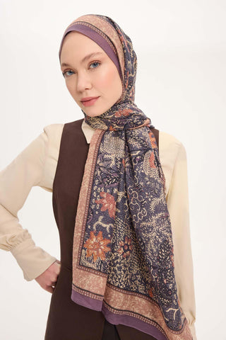 Tencel Monare Şal Indigo Vintage Botanik Desen 75x195