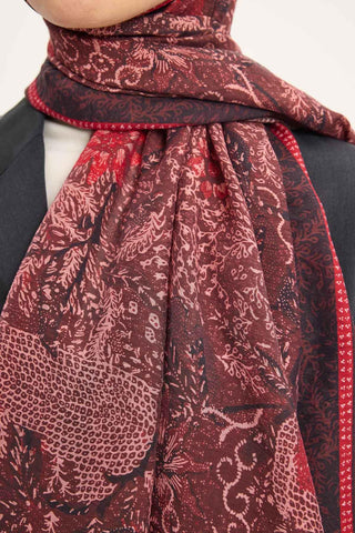 Tencel Monare Şal Bordo Vintage Botanik Desen 75x195 - Monare Şal - | Silk Home
