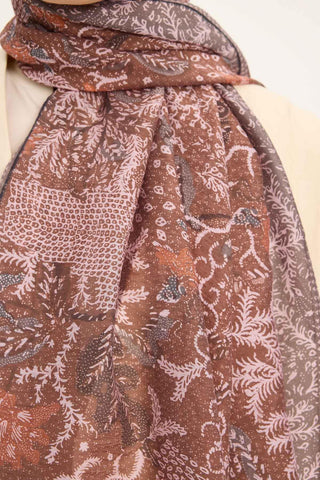 Tencel Monare Şal Mocha Mouse Vintage Botanik Desen 75x195
