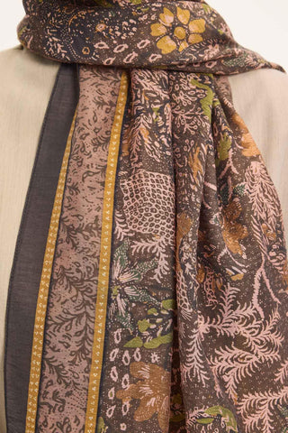 Tencel Monare Şal Haki Vintage Botanik Desen 75x195