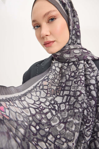 Tencel Monare Şal Gri Taş Desen 75x195