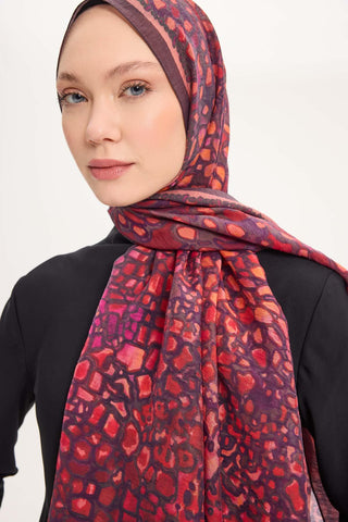 Tencel Monare Şal Mürdüm Taş Desen 75x195
