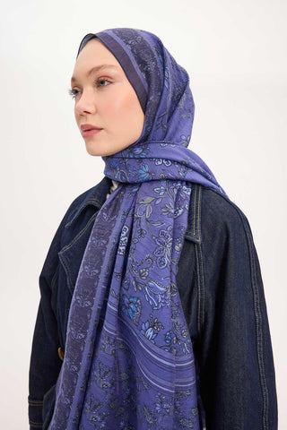 Viscose Velora Scarf, Four Seasons, Baroque Floral Pattern, Espresso, 90x90 cm 