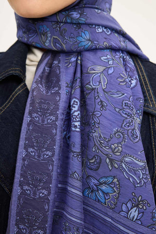 Viscose Velora Scarf, Four Seasons, Baroque Floral Pattern, Espresso, 90x90 cm 