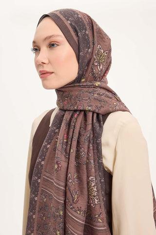 Tencel Monare Şal Acı Kahve Çiçek Desen 75x195 - Monare Şal - | Silk Home