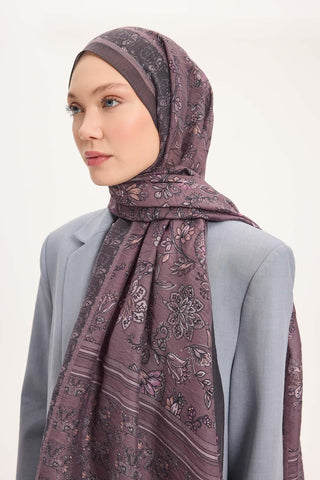 Tencel Monare Şal Antrasit Mor Çiçek Desen 75x195 - Monare Şal - | Silk Home
