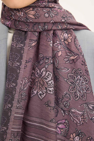 Tencel Monare Şal Antrasit Mor Çiçek Desen 75x195 - Monare Şal - | Silk Home
