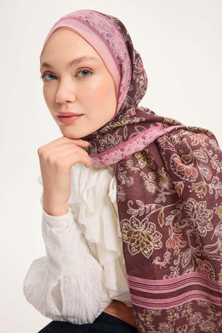 Viscose Velora Scarf, Four Seasons, Baroque Floral Pattern, Espresso, 90x90 cm 