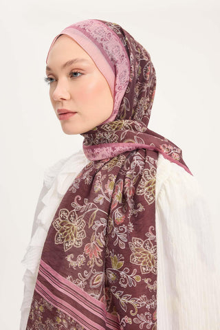 Viscose Velora Scarf, Four Seasons, Baroque Floral Pattern, Espresso, 90x90 cm 