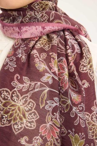 Viscose Velora Scarf, Four Seasons, Baroque Floral Pattern, Espresso, 90x90 cm 